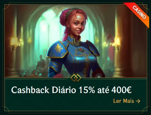 Cashback Diário Casino (VIP 2-5) – 15% até 400€ Casinia Bónus