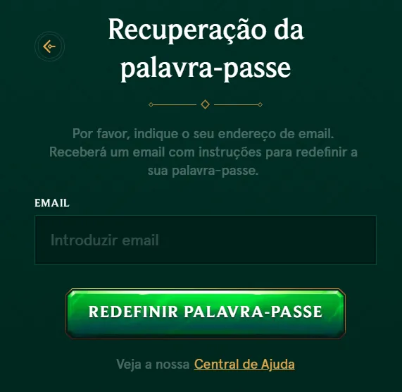 Recuperação de Conta Casinia e Redefinição de Password